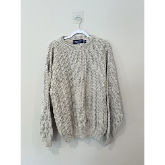 ScottishIsle By Bernett 100% Cotton Cable Knit fisherman Sweater Ivory Large - Picture 2 of 10